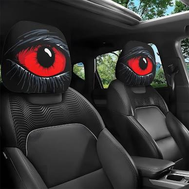 NovaMotor 2pc Red Devil's Eyes Headrest Covers